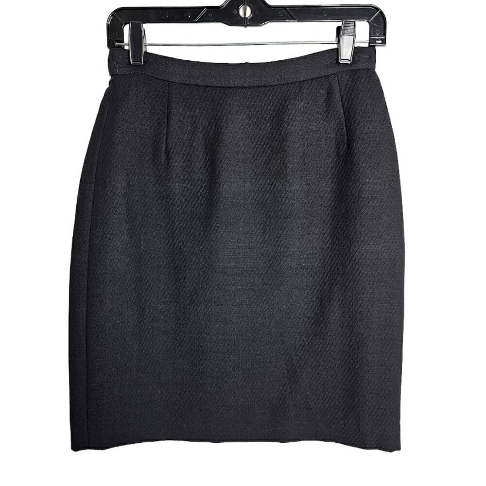 Vintage CALVIN KLEIN 100% Wool Skirt size 6 BLACK Preppy Twee Pencil Straight